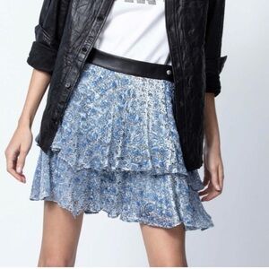 Zadig Voltaire Skirt Blue Jim Velours Burnout Tiered YSK Medium 38